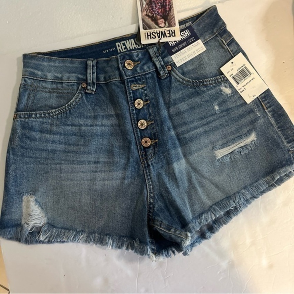 Rewash Super High Rise Mom Shorts Vintage Reunion Ripped Blue Denim Sz 5/27 NWT